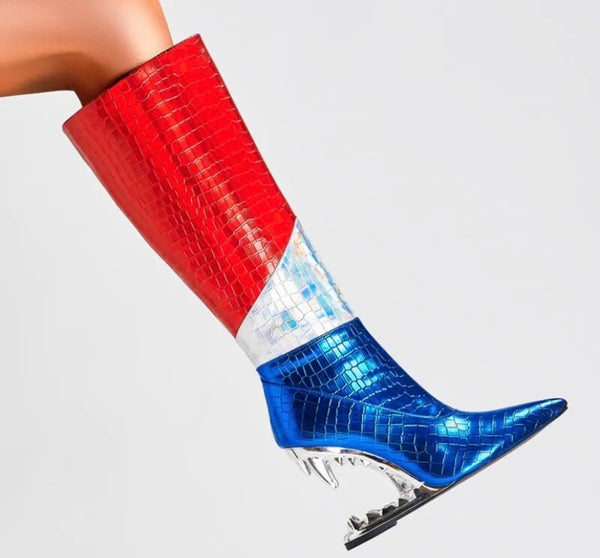 Women Fashion PU Multicolored Platform Wedge Knee High Boots