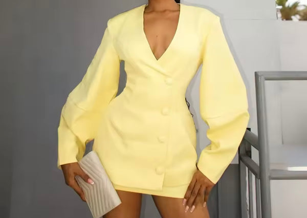 Women Color Fashion Button Up Blazer Jacket