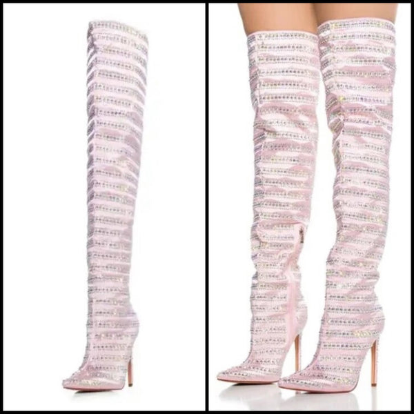 Women Pink Bling Over The Knee Fashion Boots