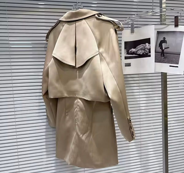 Women Fashion Khaki Sleeveless Dress Two Piece Jacket Set
