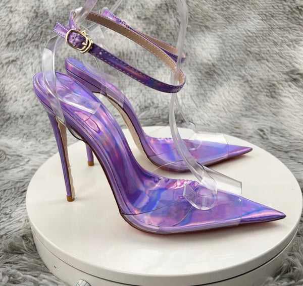 Women Fashion Purple Transparent Open Toe Ankle Strap Sandals