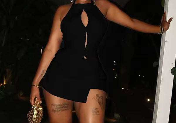Women Sexy Halter Sleeveless Solid Color Two Piece Short Set
