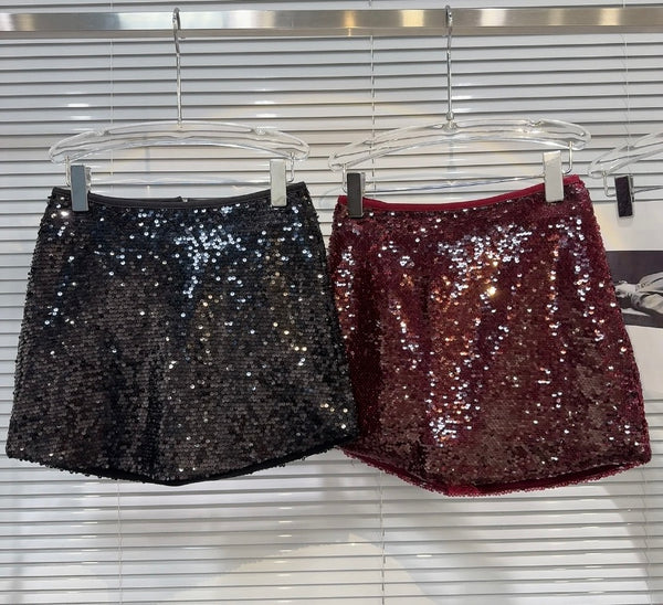 Women Sexy Solid Color Sequins Short Skirt
