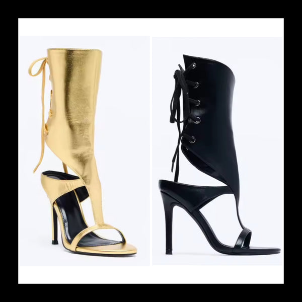 Women Fashion Open Toe Lace Up Ankle High Heel Sandals
