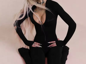 Women Zip Up Letter Print Full Sleeve Fashion Jumpsuit