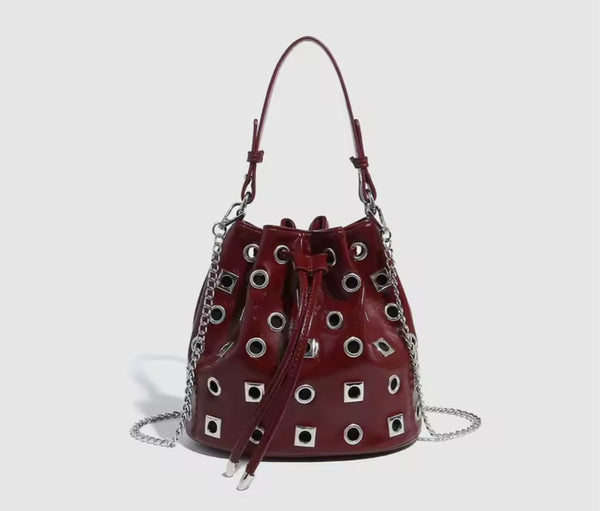 Women Fashion Faux Leather Metal Rivet Handbag Purse