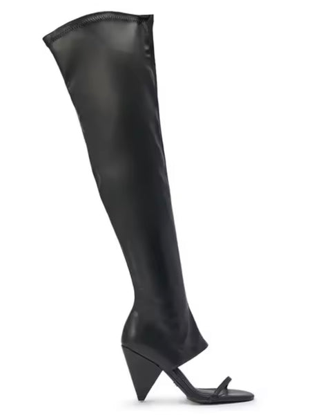 Women Fashion Faux Leather Open Toe Knee High Boots