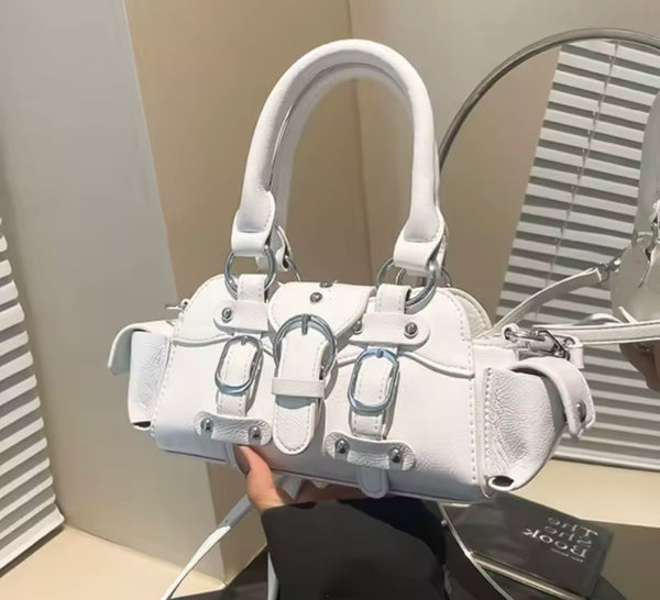 Women Fashion Color Buckled Faux Leather Handbag Purse