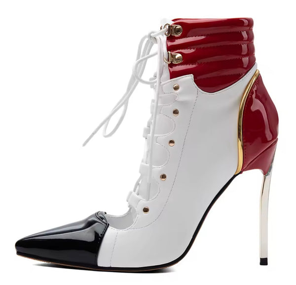 Women Fashion Color Patchwork Patent Leather Ankle Boots