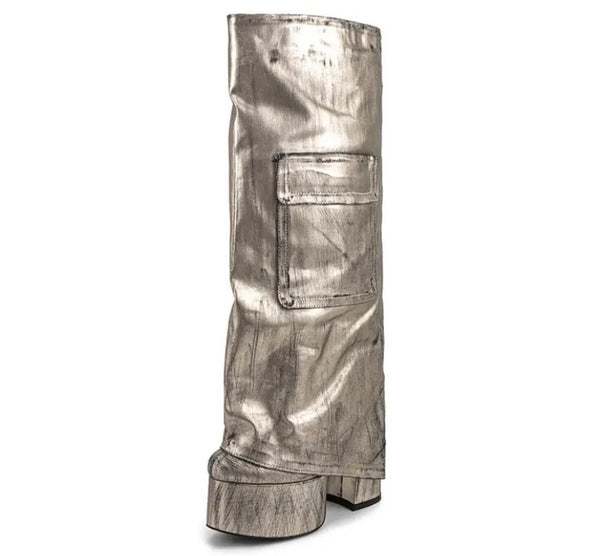 Women Metallic Platform Fashion Knee High Boots
