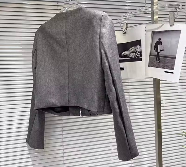 Women Gray Pearl Fashion Blazer Dress Set