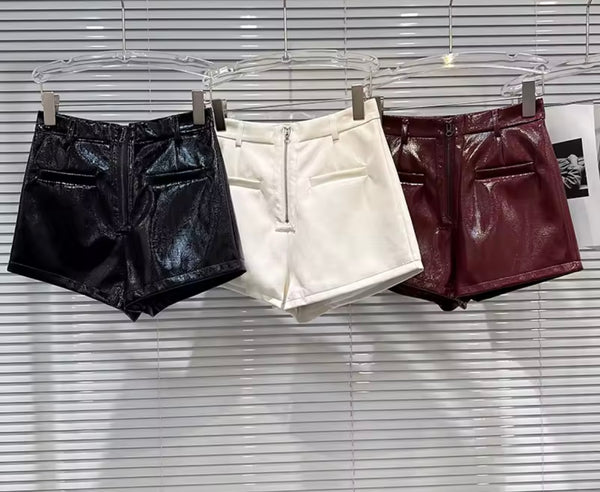 Women Fashion Zip Up High Waist Faux Leather Shorts