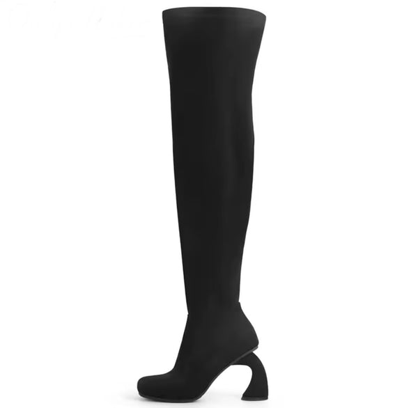Women Fashion Black Suede Knee High Boots