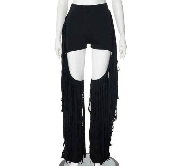 Women Fashion Fringe Tassel Cut Out Pants