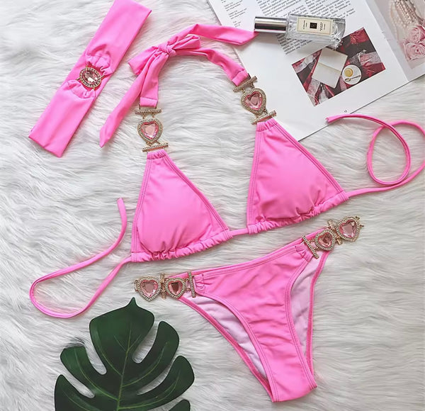 Women Sexy Color Crystal Bikini Set