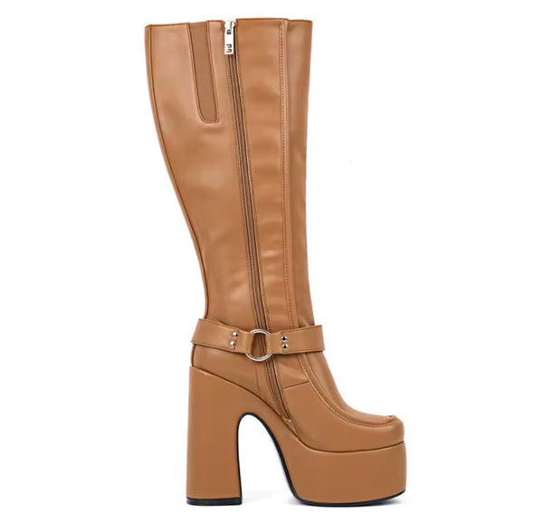 Women Fashion Side Zipper Platform High Heel Boots