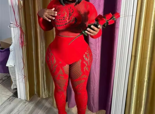 Women Sexy Fashion Full Sleeve Mesh Feet In Two Piece Pant Set
