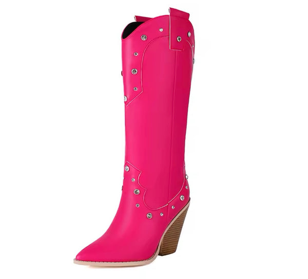 Women Fashion Bling Faux Leather Knee High Western Boots