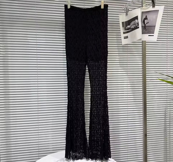 Women Fashion Lace Collar Button Up Two Piece Pant Set