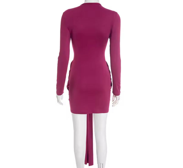 Women Sexy Draped Ruche Tassel Full Sleeve Dress