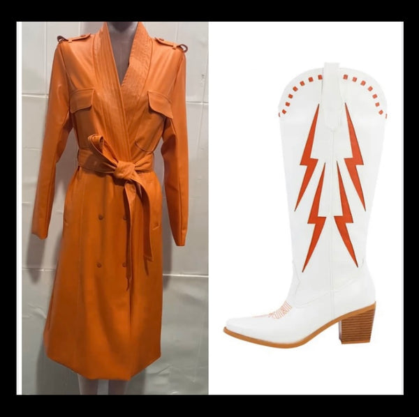 Women Fashion White Color Patchwork Knee High Western Boots