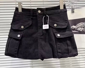 Women Color Fashion Pocket Cargo Skirt