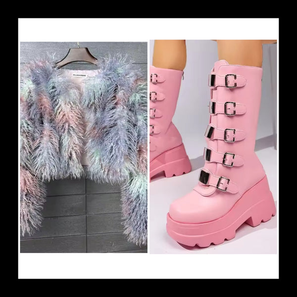 Women Multicolored Fashion Faux Fur Jacket