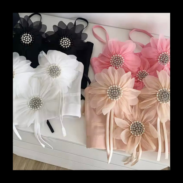 Women Sleeveless Bling Floral Tassel Fashion Tank Top