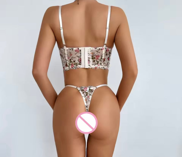 Women Sexy White Floral Lace Mesh Lingerie Set