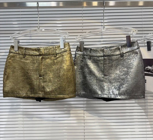 Women Sexy Fashion Metallic Short Skirt