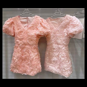 Women Sexy Short Sleeve Bling 3D Floral Dress