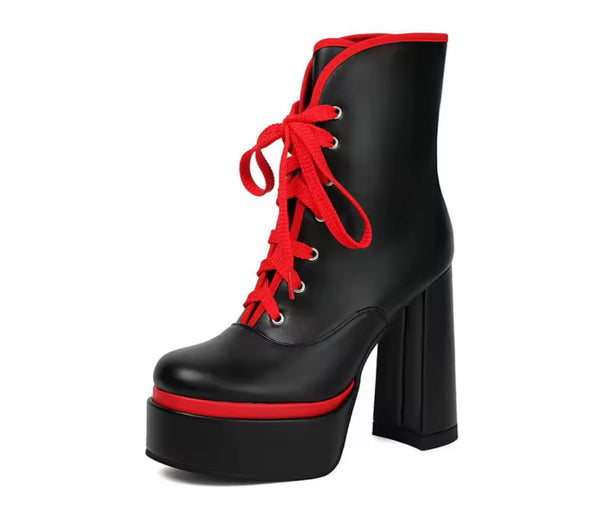 Women Fashion Color Patchwork Lace Up Platform High Heel Ankle Boots