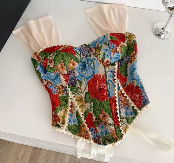 Women Fashion Floral Sleeveless Corset Top