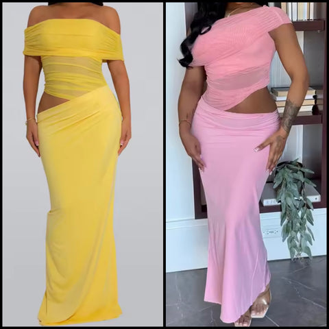 Women Sexy Off The Shoulder Solid Color Mesh Patchwork Dress