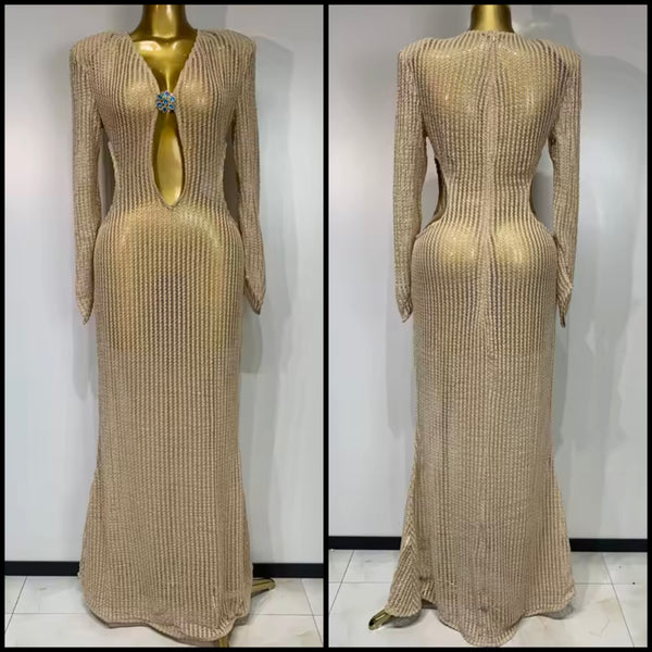 Women Sexy Cut Out Full Sleeve Knitted Maxi Dress