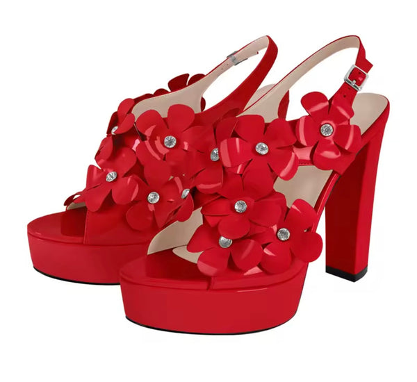 Women Fashion Floral High Heel Platform Ankle Strap Sandals