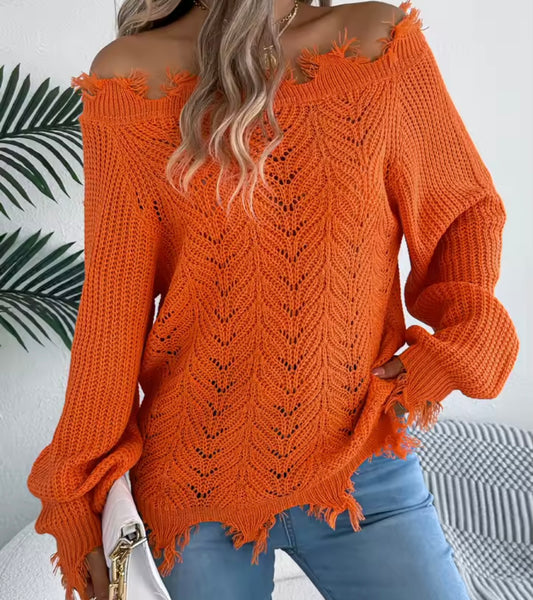 Women Color Fashion Off The Shoulder Knitted Sweater Top