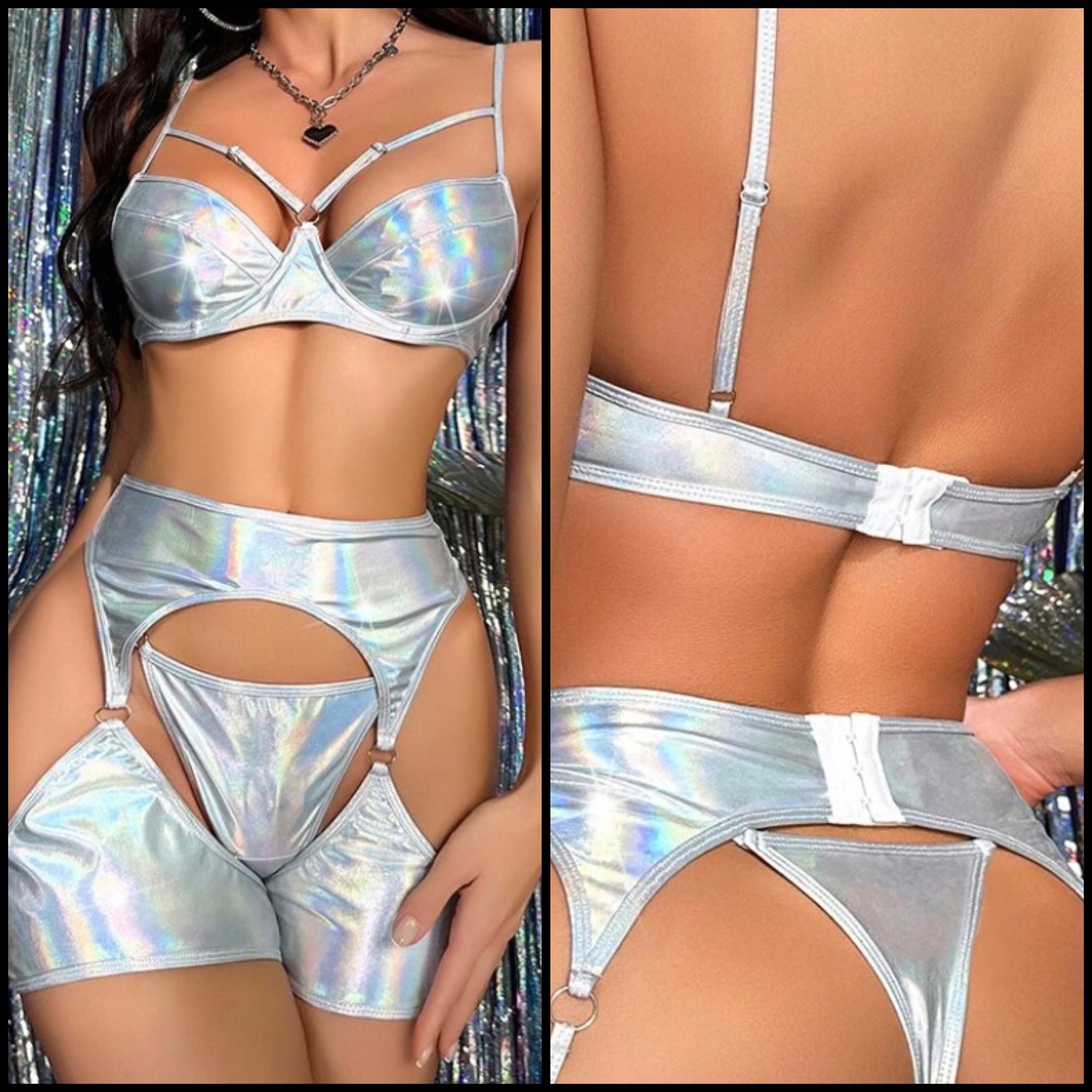 Women Sexy Silver Lingerie Set