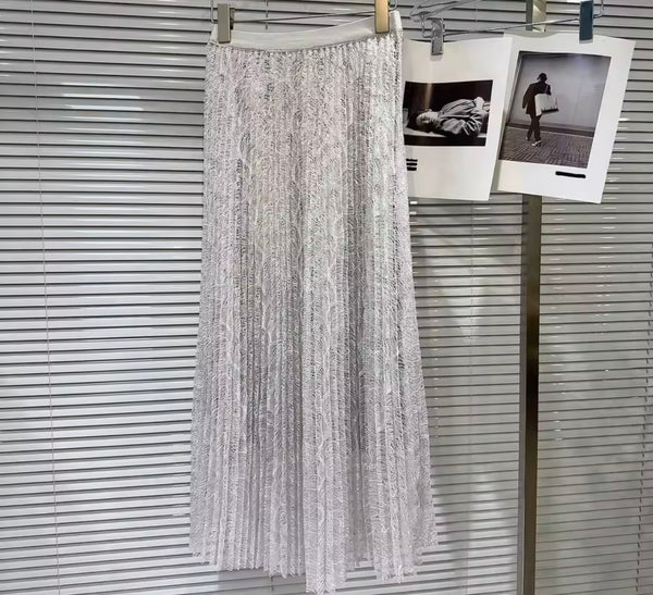 Women Sparkly Sleeveless Sexy Two Piece Pleated Maxi Skirt Set
