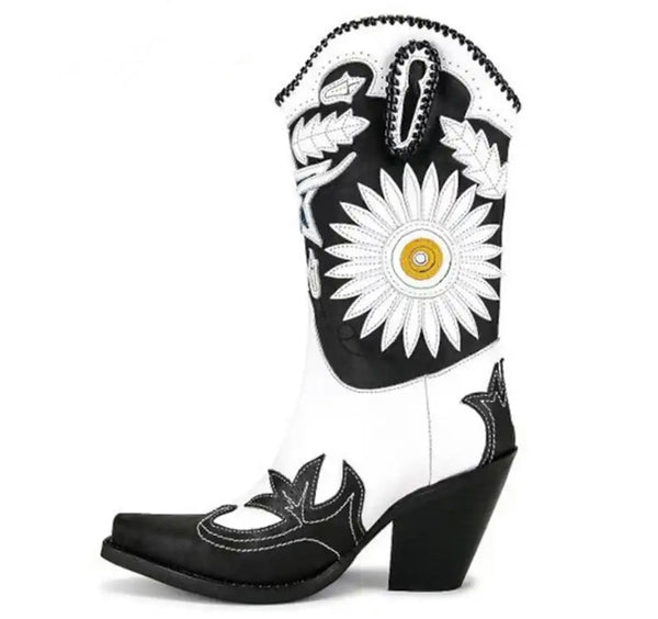 Women Fashion Color Patchwork Western Boots