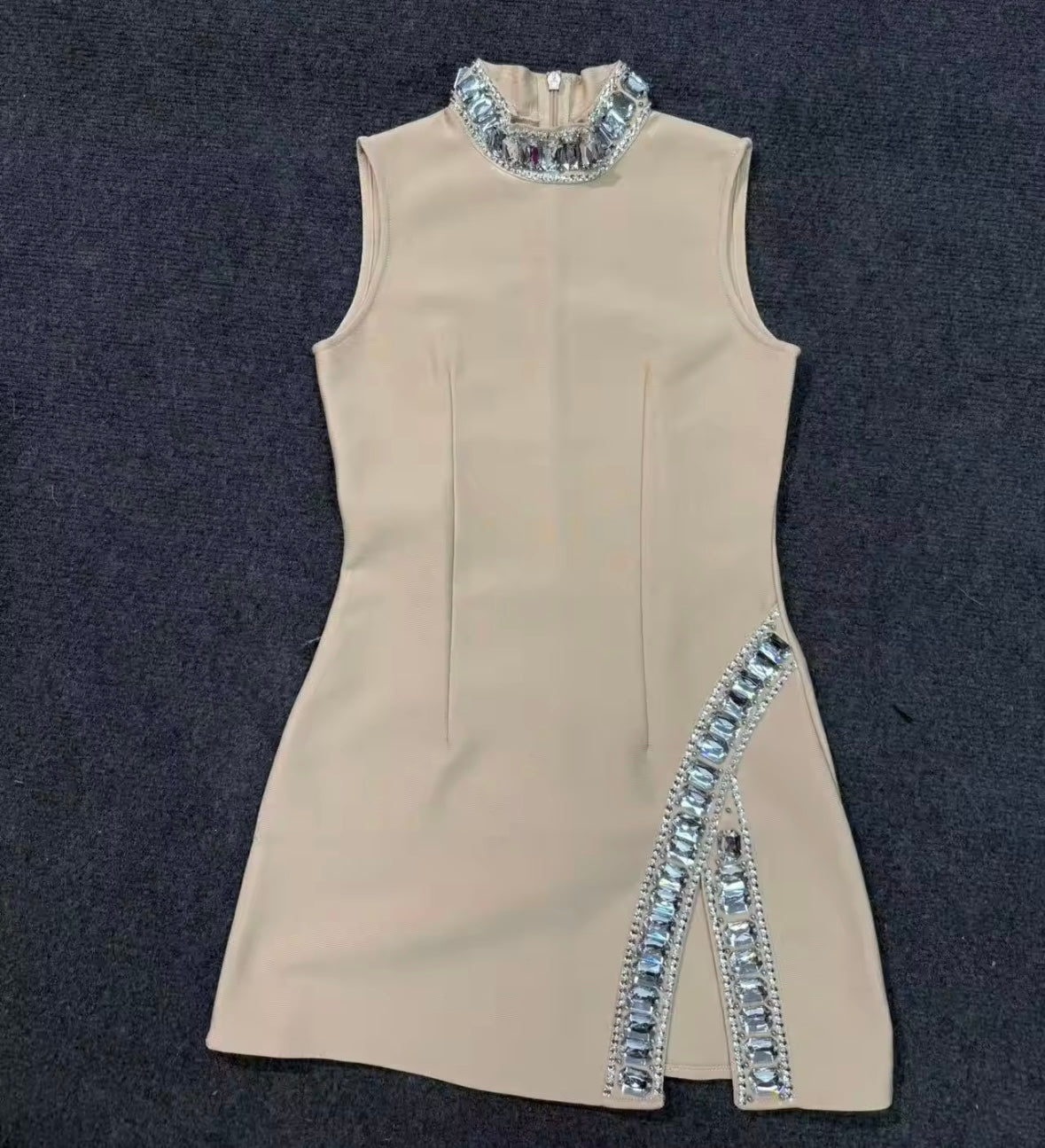Women Sexy Sleeveless Bling Rhinestone Patchwork Dress