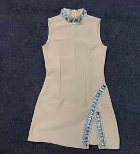 Women Sexy Sleeveless Bling Rhinestone Patchwork Dress