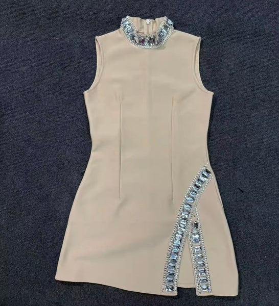 Women Sexy Sleeveless Bling Rhinestone Patchwork Dress