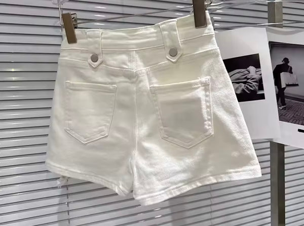 Women Fashion Zipper Star Button Up Denim Wrap Shorts