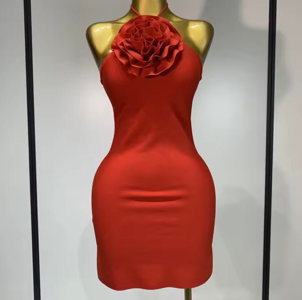 Women Sexy Halter Sleeveless 3D Floral Dress
