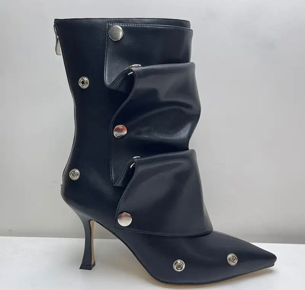 Women Fashion Faux Leather Button Ankle Boots