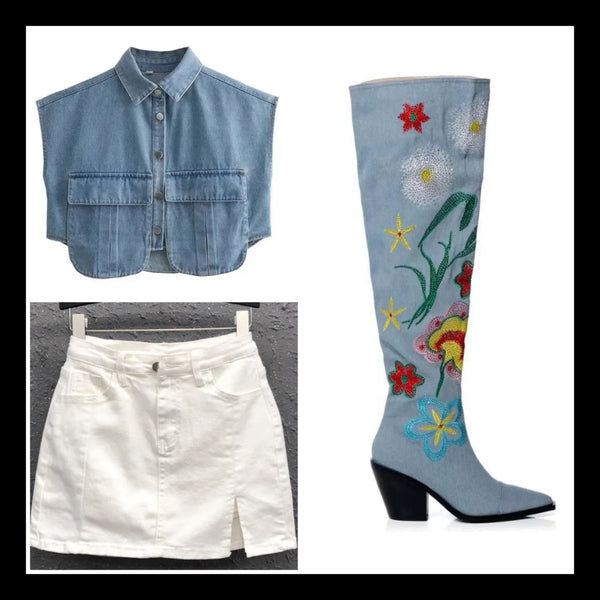 Women Fashion Sleeveless Button Up Denim Crop Top