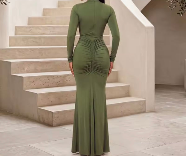 Women Sexy Halter Cut Out Full Sleeve Maxi Dress