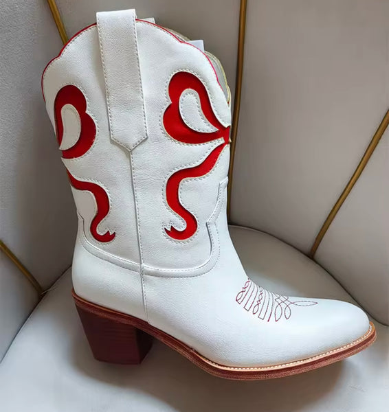 Women Fashion Color Patchwork Ankle Western Boots