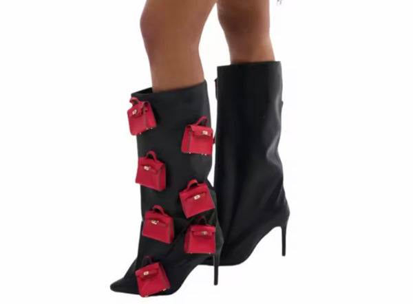 Women Fashion Black/Red Purse Patchwork Knee High Boots
